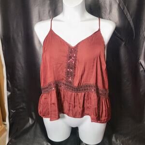 Lauren Conrad maroon lace sequin flowy tank top size XL